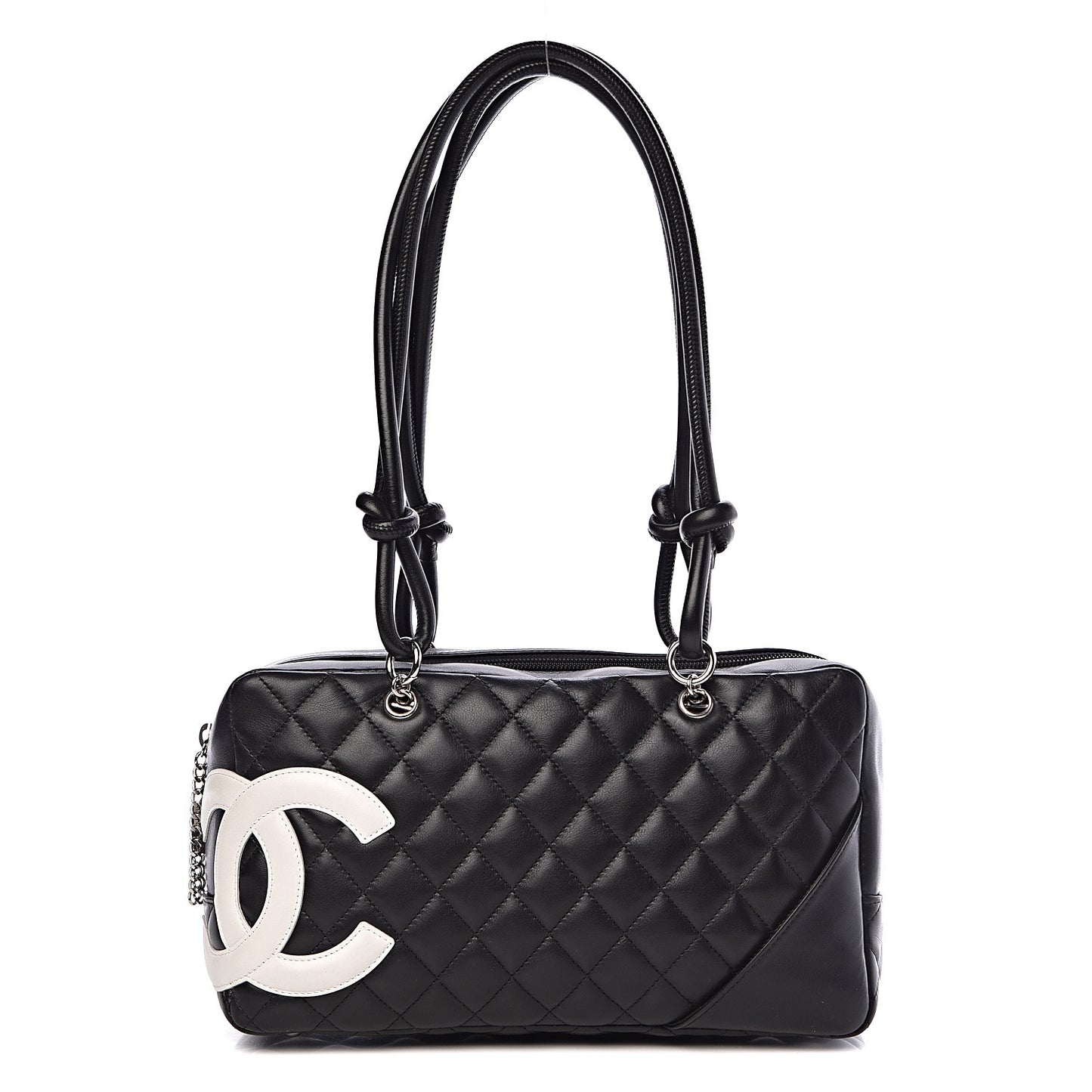Calfskin Quilted Large Cambon Bowler Black White