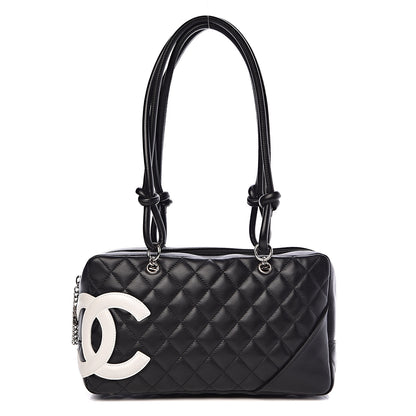 Chanel Calfskin Quilted Large Cambon Bowler Black White 1 of 11