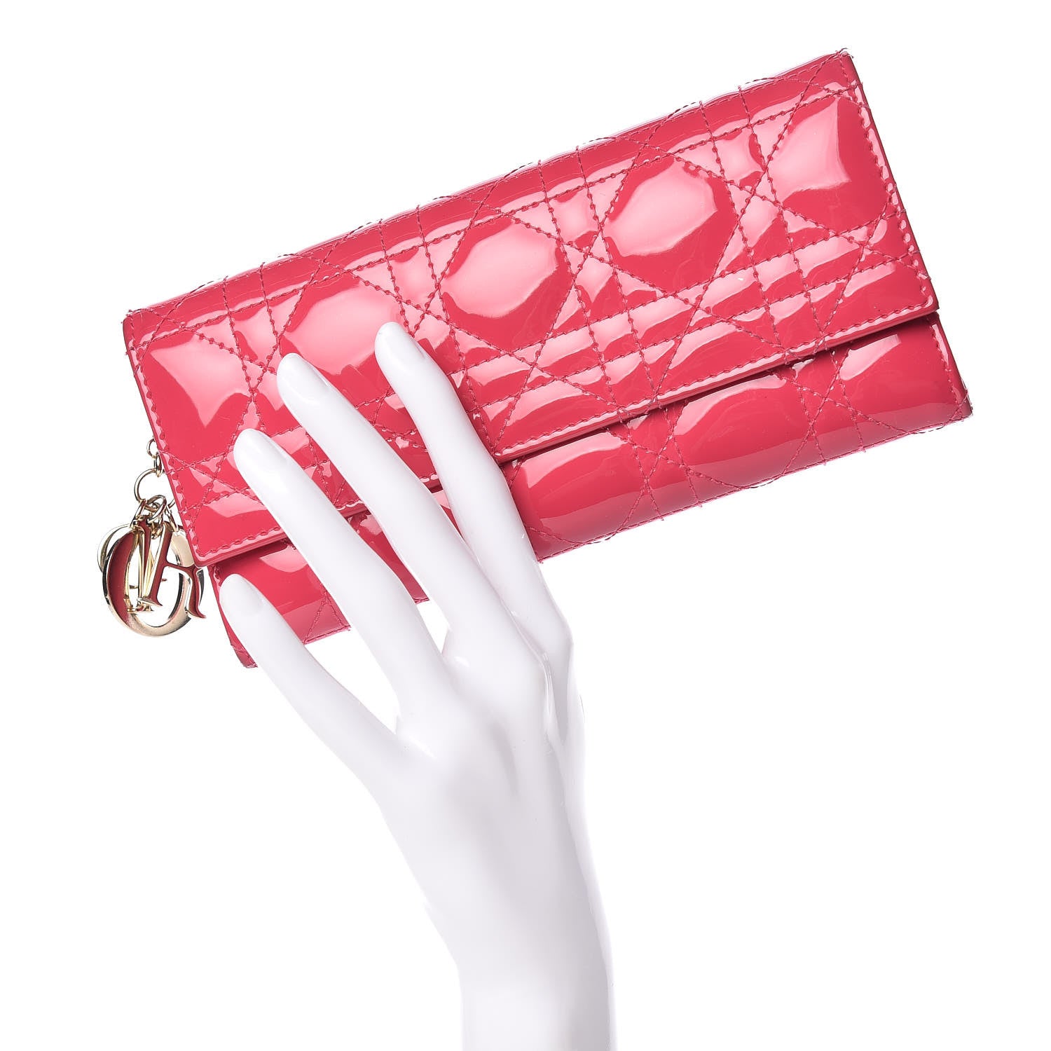 Christian Dior Patent Cannage Rendezvous Wallet Pink 2 of 13