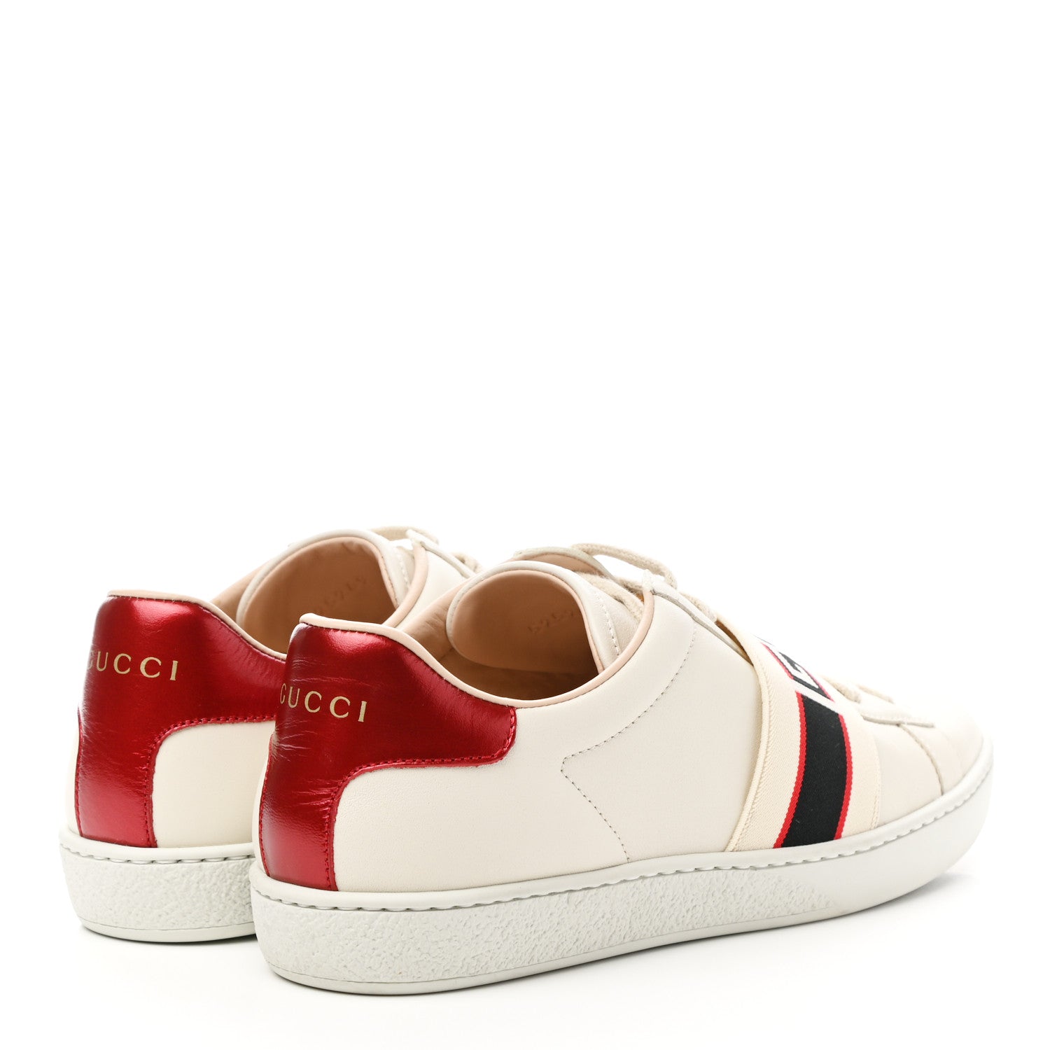 Gucci Calfskin Stripe Womens New Ace Sneakers 36.5 New Mystic White Ecru Red Flame 4 of 8