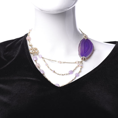 Chanel Beaded Quartz Amethyst Crystal CC Chain Necklace Gold Purple 2 of 5