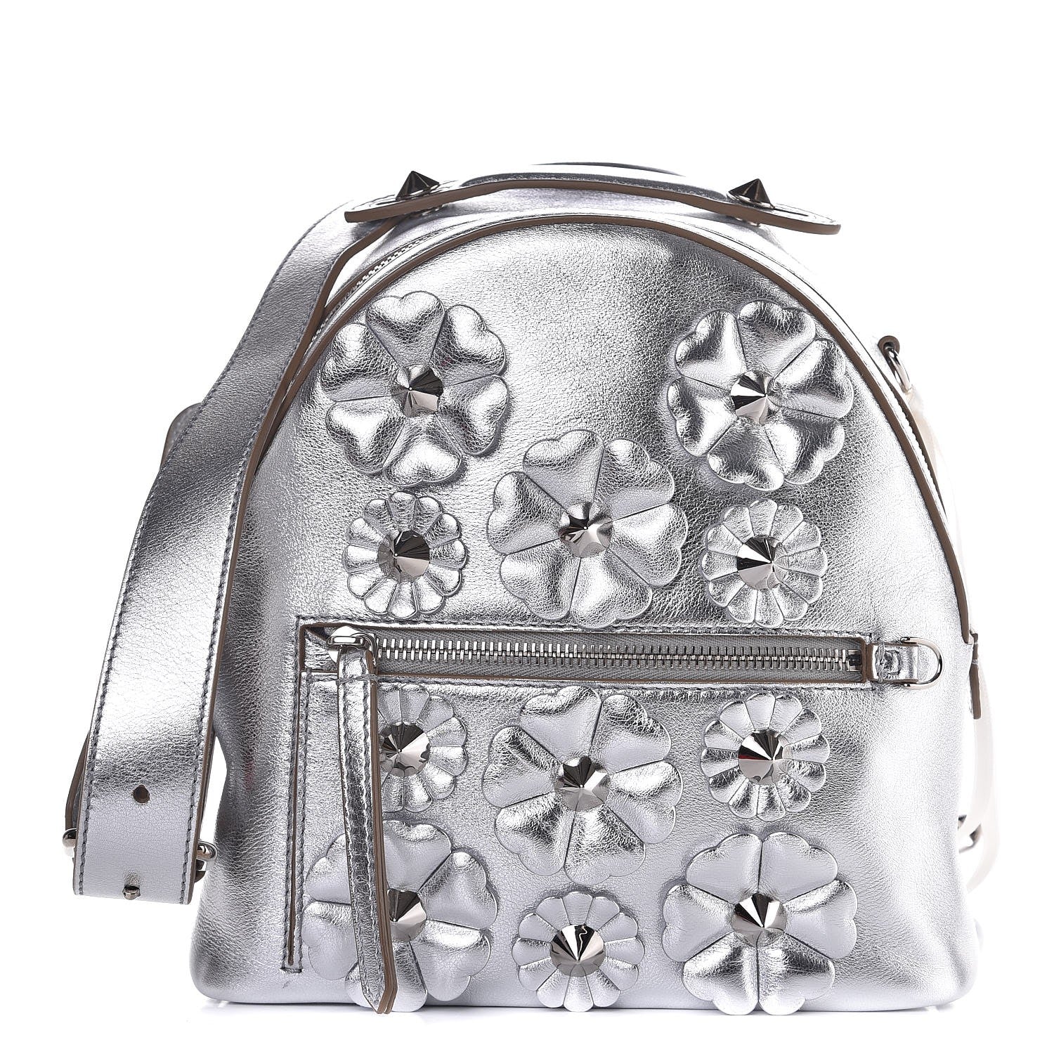 Fendi Vitello Catalan Mirror Flowerland Mini Backpack Argento 1 of 7