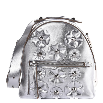 Fendi Vitello Catalan Mirror Flowerland Mini Backpack Argento 1 of 7