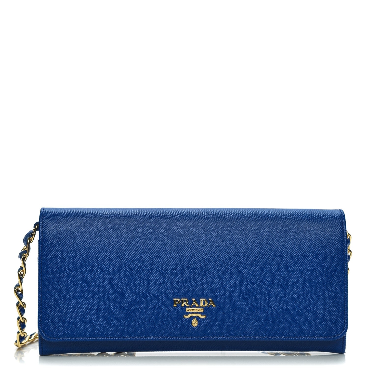 Prada Saffiano Metal Oro Chain Wallet Royal 1 of 9