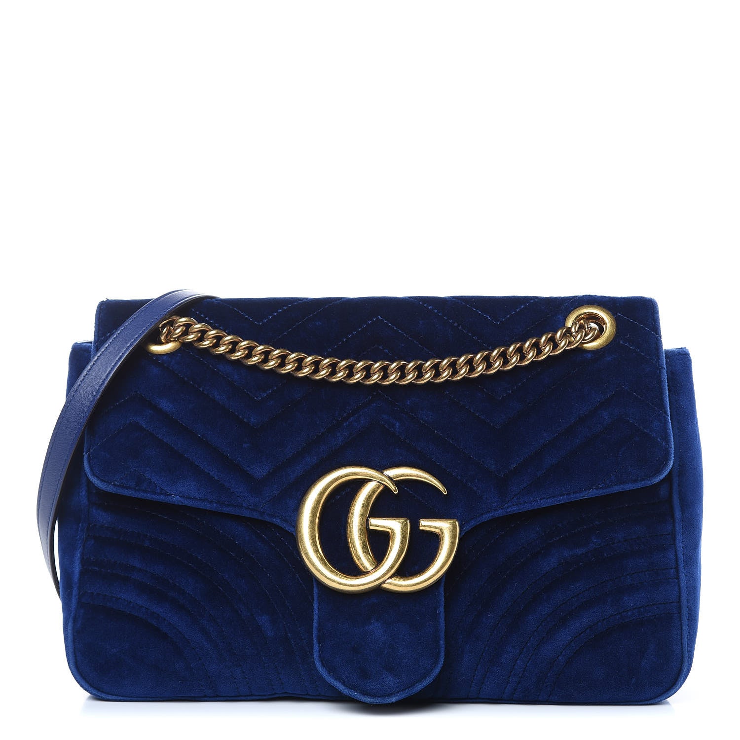 Gucci Velvet Matelasse Medium GG Marmont Shoulder Bag Cobalt Blue 1 of 18