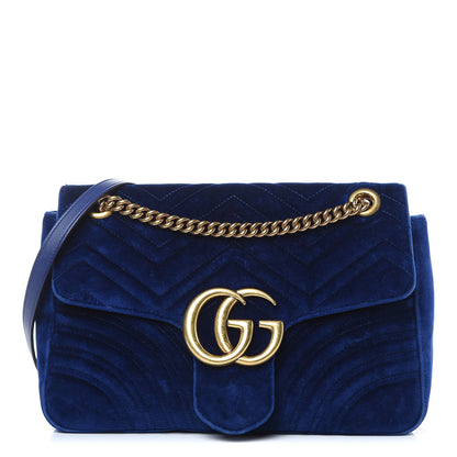 Gucci Velvet Matelasse Medium GG Marmont Shoulder Bag Cobalt Blue 1 of 18