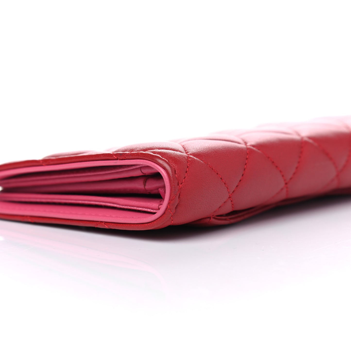 Lambskin Quilted Yen Wallet Red Pink