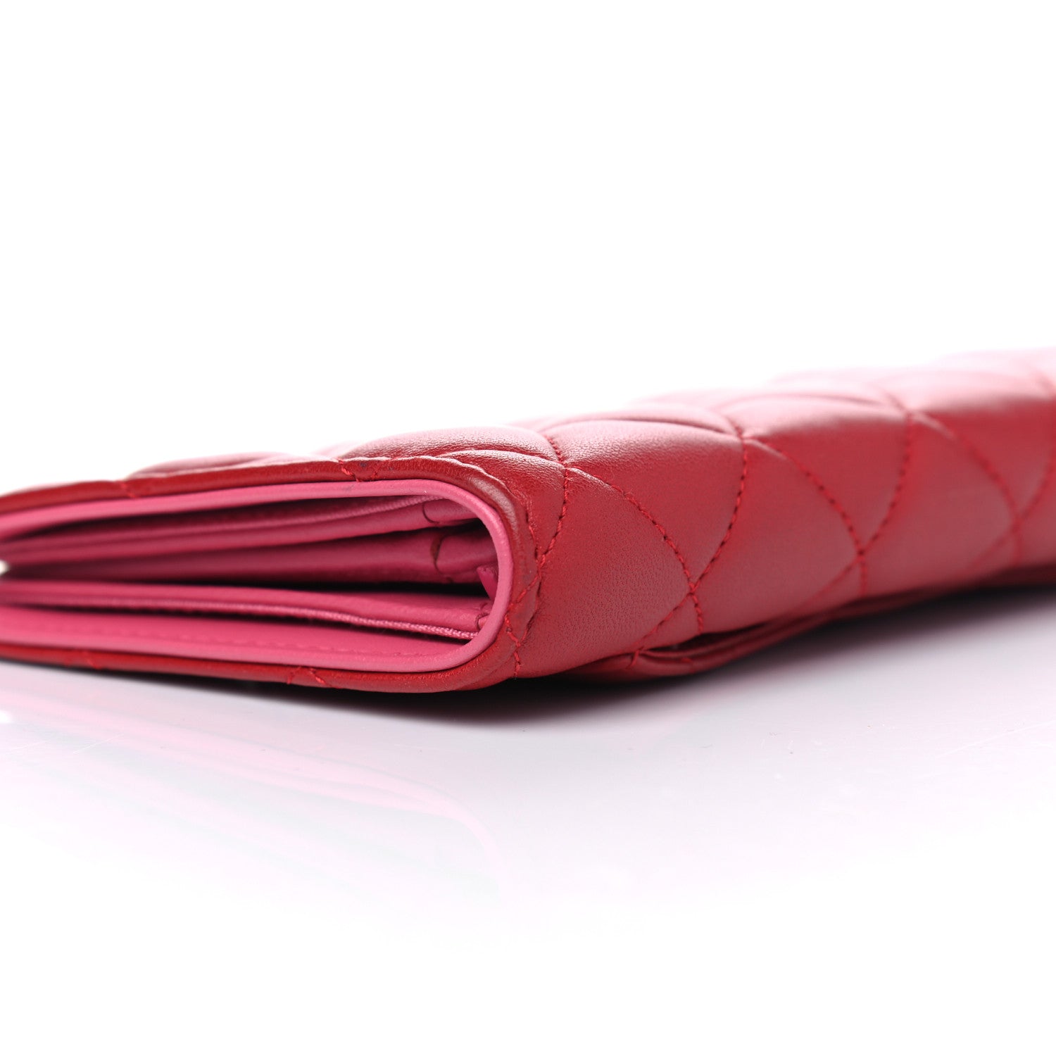 Chanel Lambskin Quilted Yen Wallet Red Pink 8 of 9