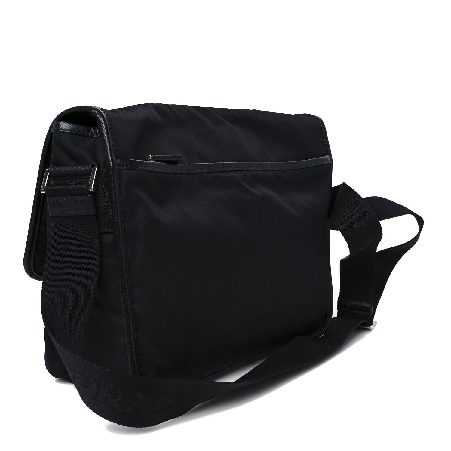 Prada Tessuto Nylon Saffiano Large Double Snap Buckle Messenger Bag Black 3 of 10