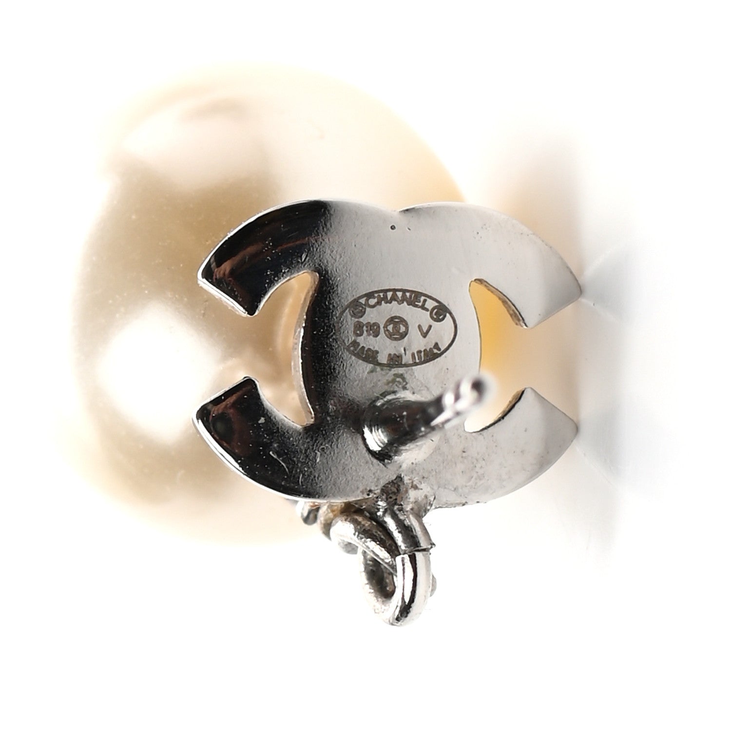 Chanel Crystal Pearl CC Drop Earrings Silver 4 of 4
