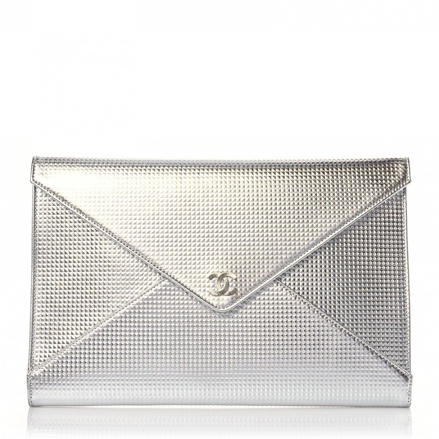Metallic Lambskin Embossed Envelope Clutch Silver