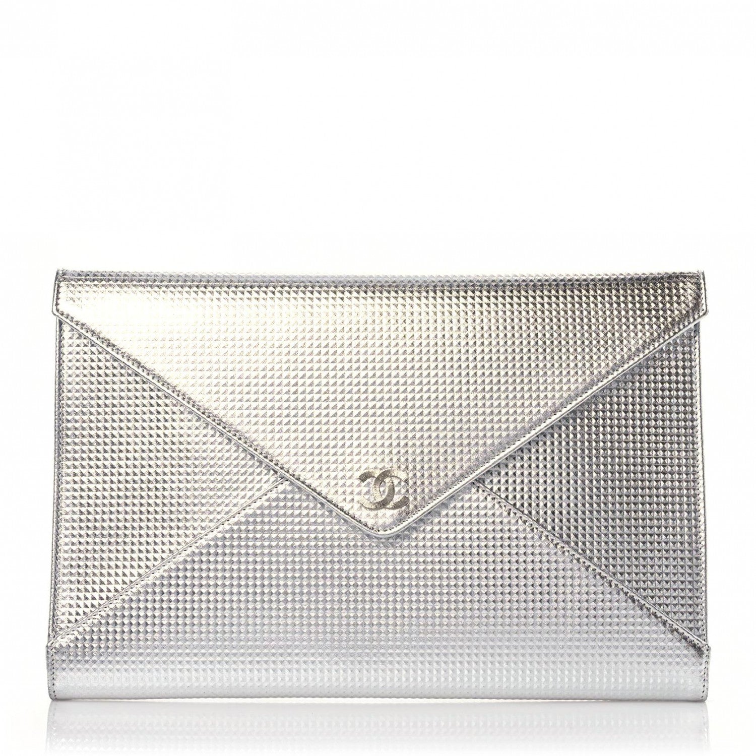 Chanel Metallic Lambskin Embossed Envelope Clutch Silver 1 of 10