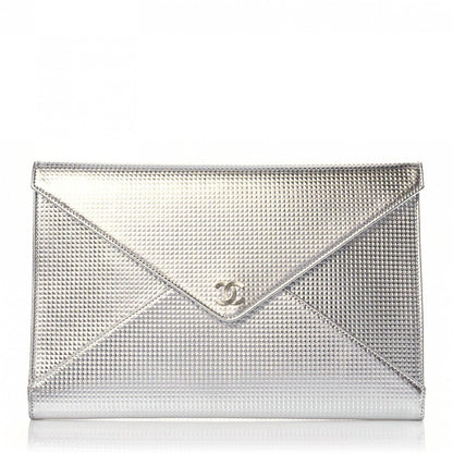 Chanel Metallic Lambskin Embossed Envelope Clutch Silver 1 of 10