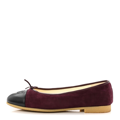 Chanel Suede Lambskin Cap Toe CC Ballerina Flats 41 Burgundy Black 1 of 11