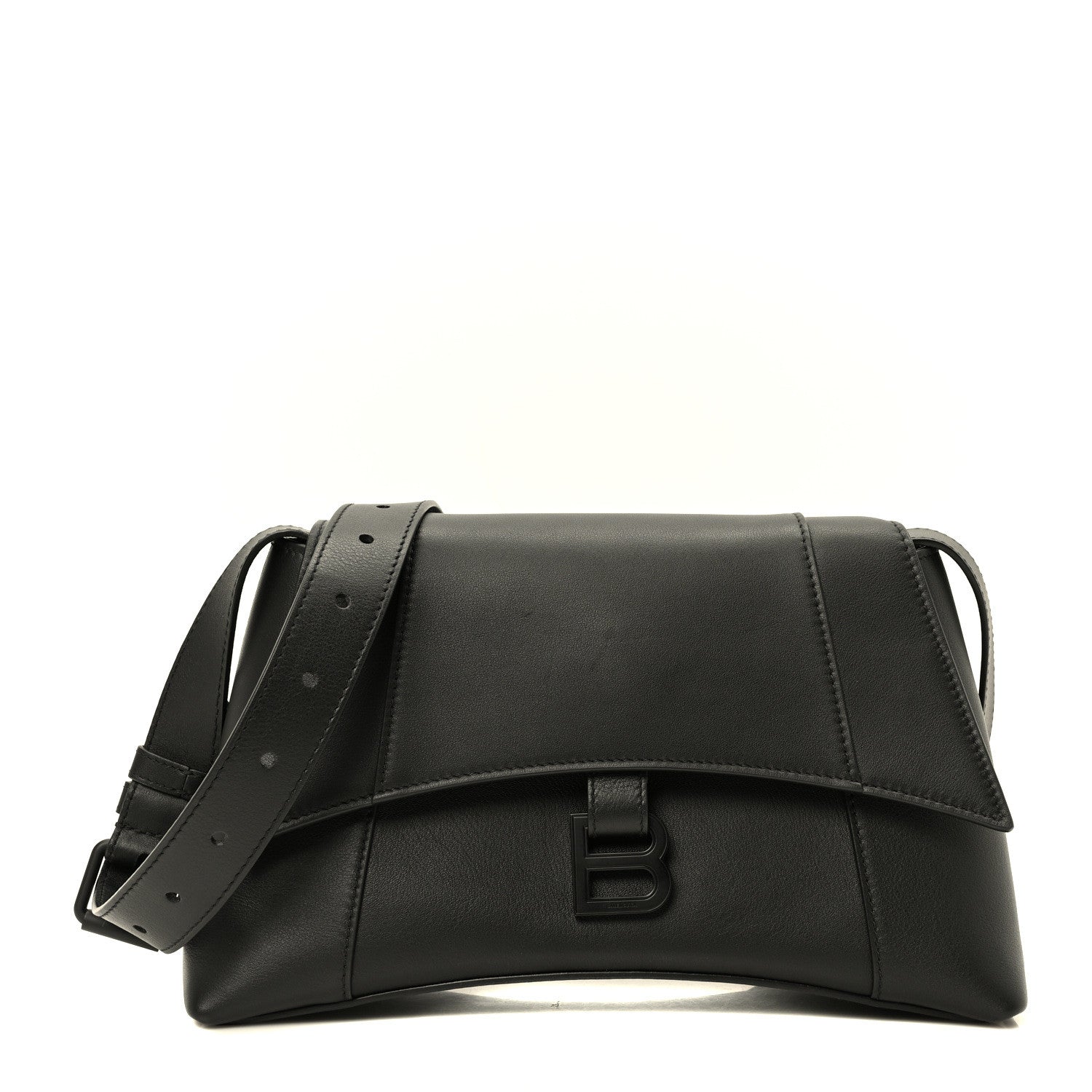 Balenciaga Semi Shiny Smooth Calfskin Monochrome Small Downtown Shoulder Bag Black 1 of 10