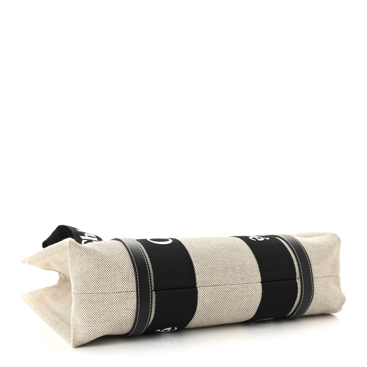 Linen Calfskin Medium Woody Ribbon Tote Black Blue