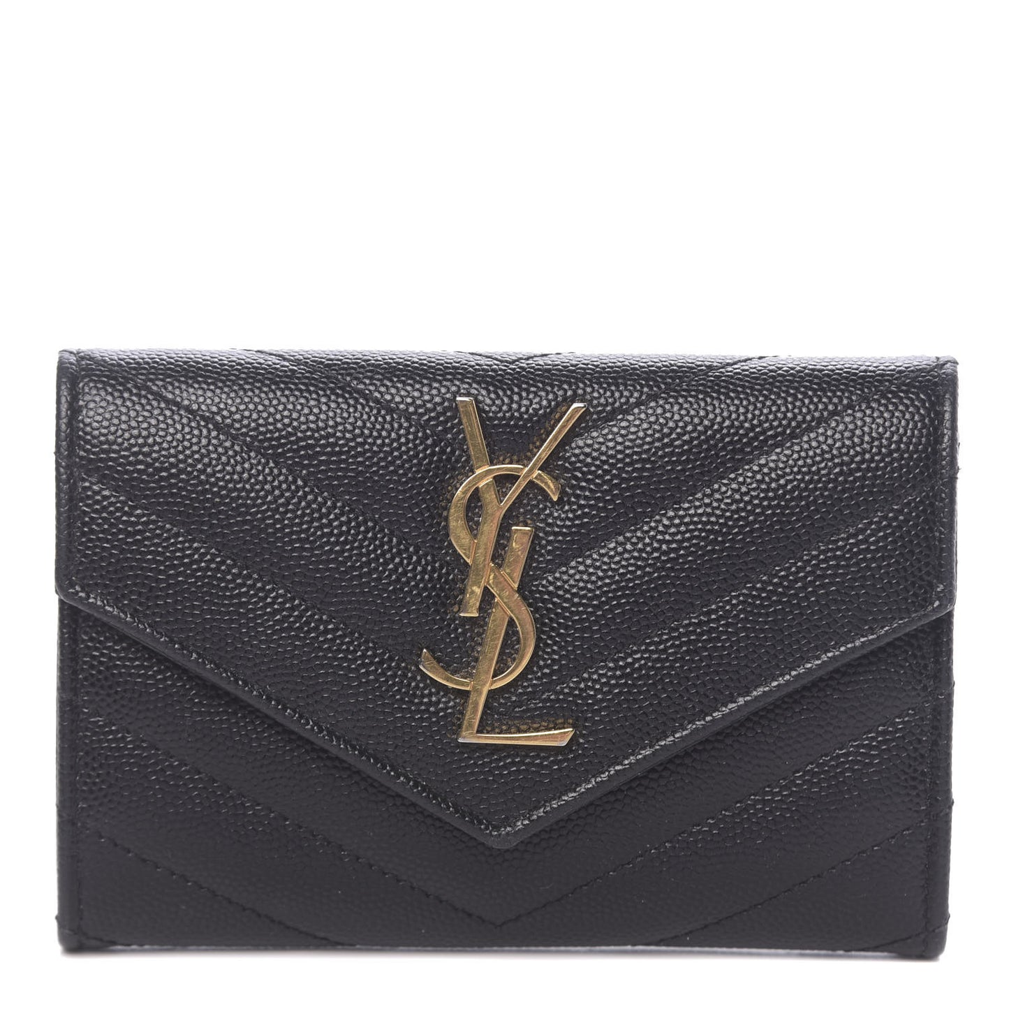 Grain De Poudre Matelasse Chevron Small Monogram Envelope Wallet Black