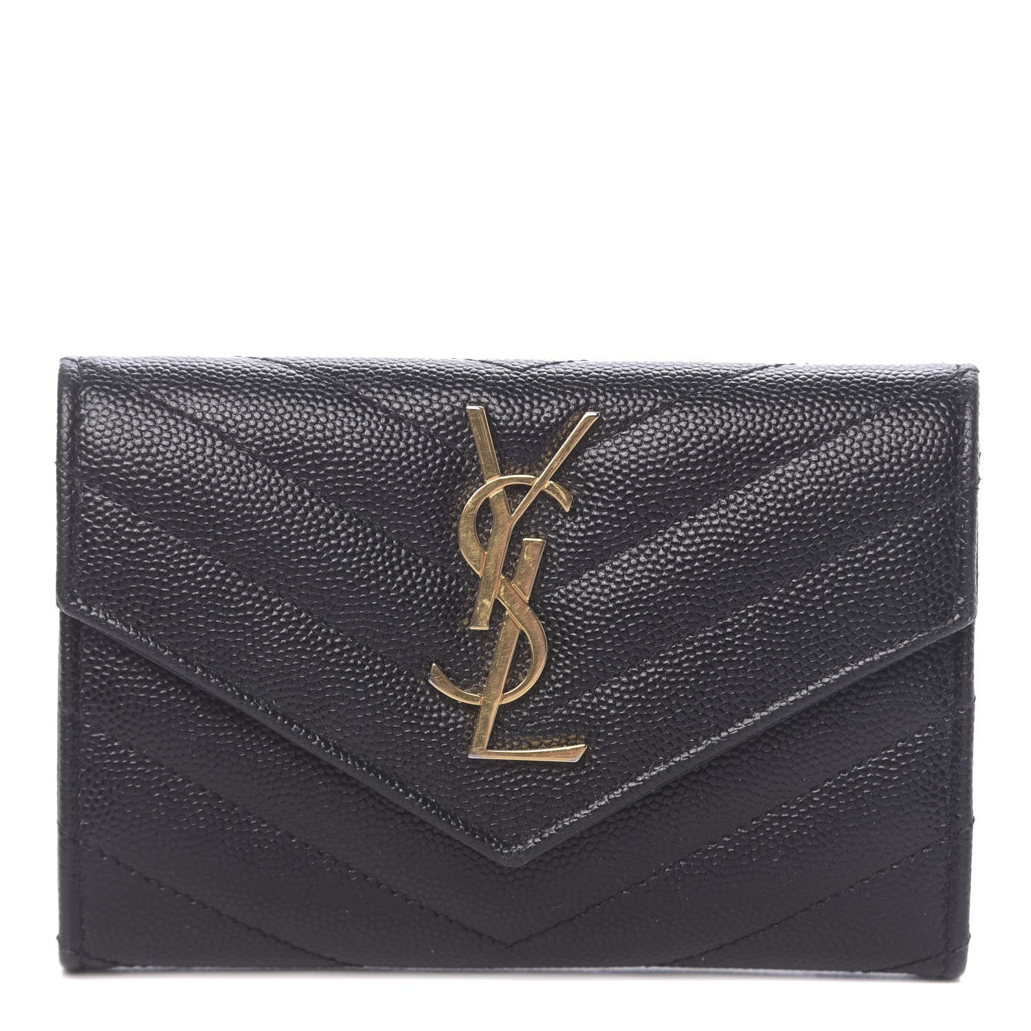 Saint Laurent Grain De Poudre Matelasse Chevron Small Monogram Envelope Wallet Black 1 of 6