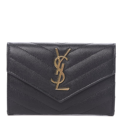 Saint Laurent Grain De Poudre Matelasse Chevron Small Monogram Envelope Wallet Black 1 of 6