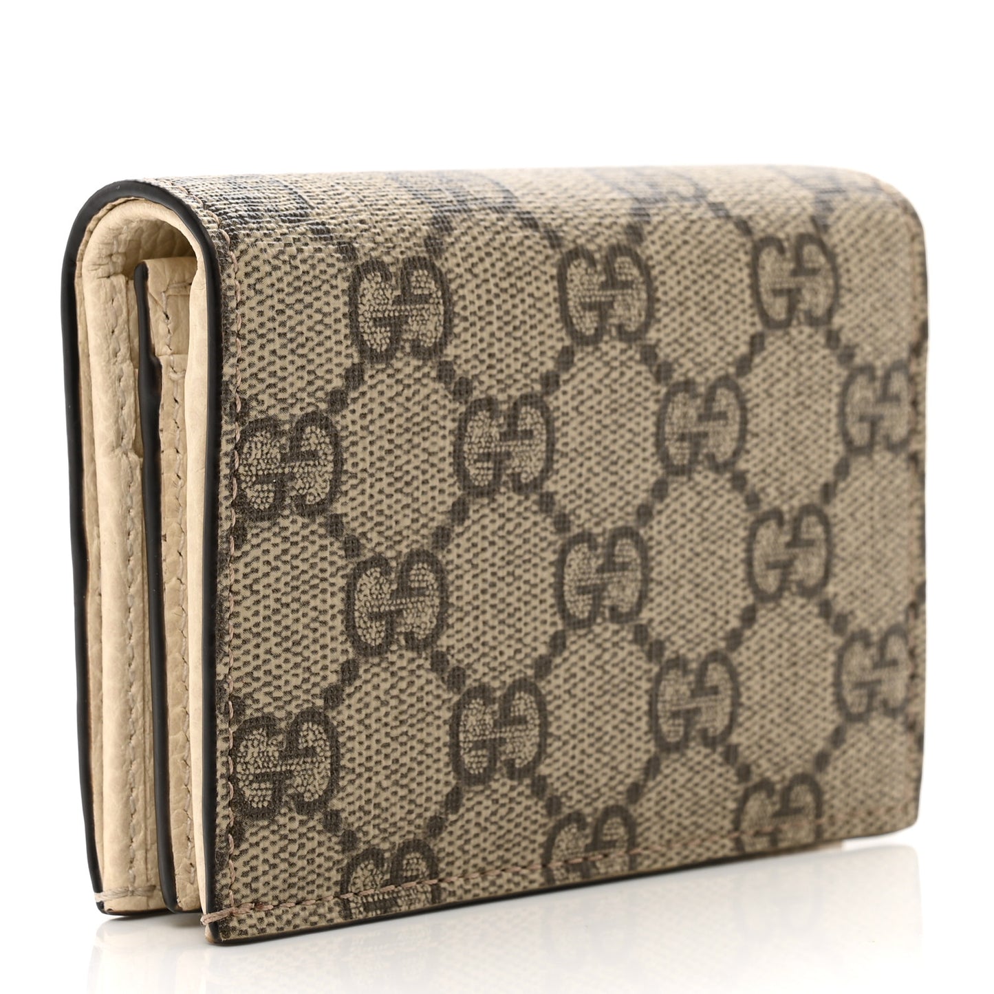 Dollar Calfskin GG Supreme Monogram GG Marmont Card Case Mystic White Beige Ebony