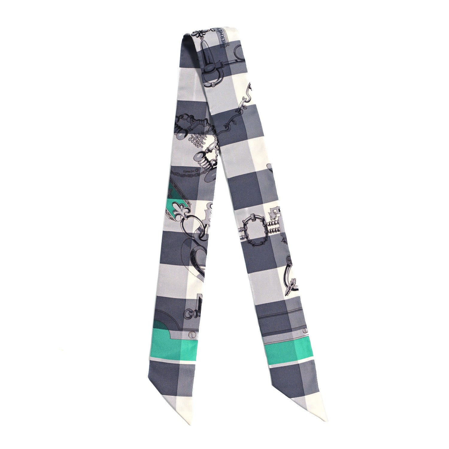 Hermes Silk Mors Et Gourmettes Vichy Twilly Anthracite Menthol White 2 of 4