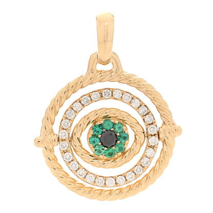 David Yurman 18K Yellow Gold Diamond Emerald Evil Eye Mobile Amulet Pendant 1 of 3
