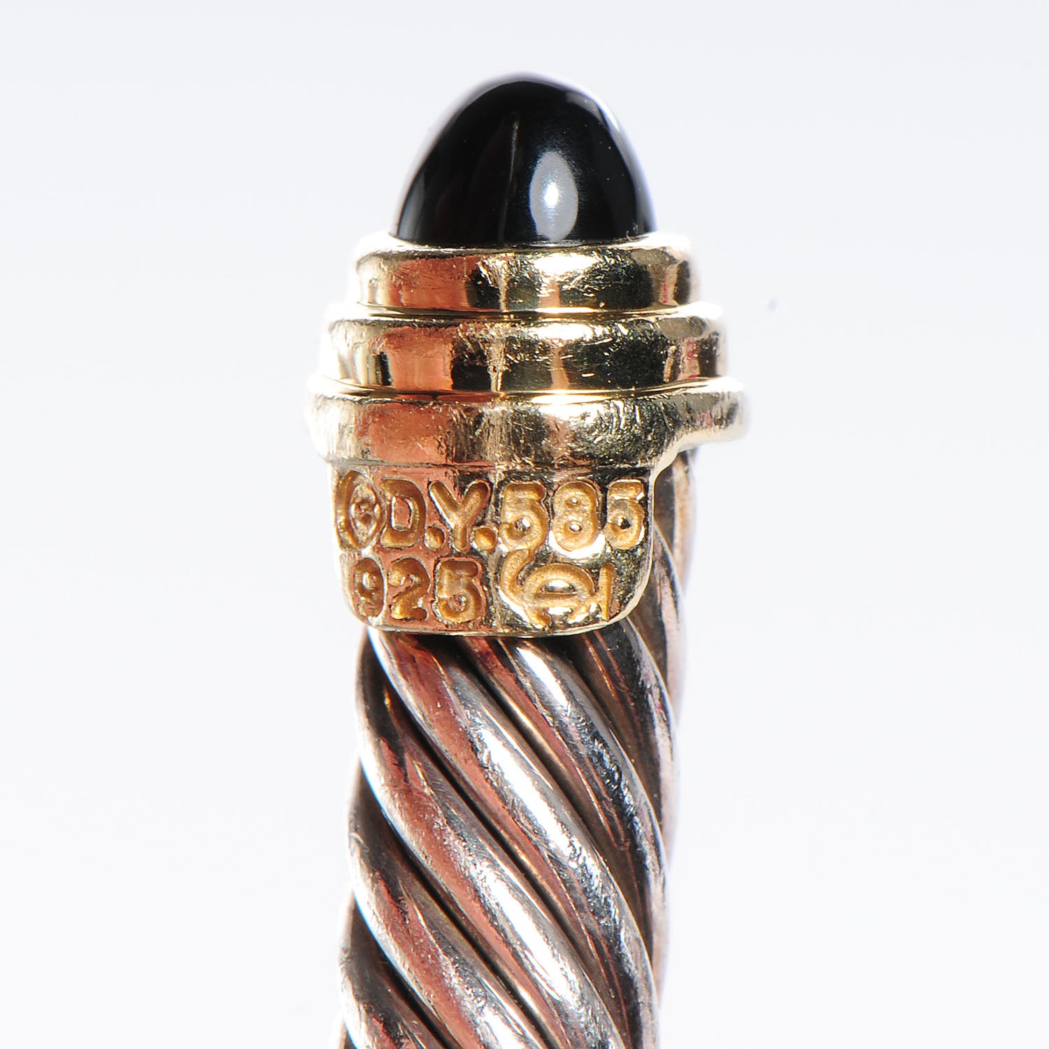 David Yurman Sterling Silver 14K Yellow Gold Black Onyx 5mm Cable Classics Bracelet 4 of 5