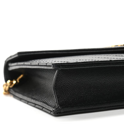 Saint Laurent Grain De Poudre Matelasse Chevron Monogram Envelope Chain Wallet Black 8 of 10