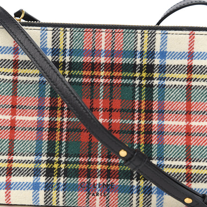 Celine Tartan Felt Plaid Small Trio Crossbody Bag Red Blue 6 of 8