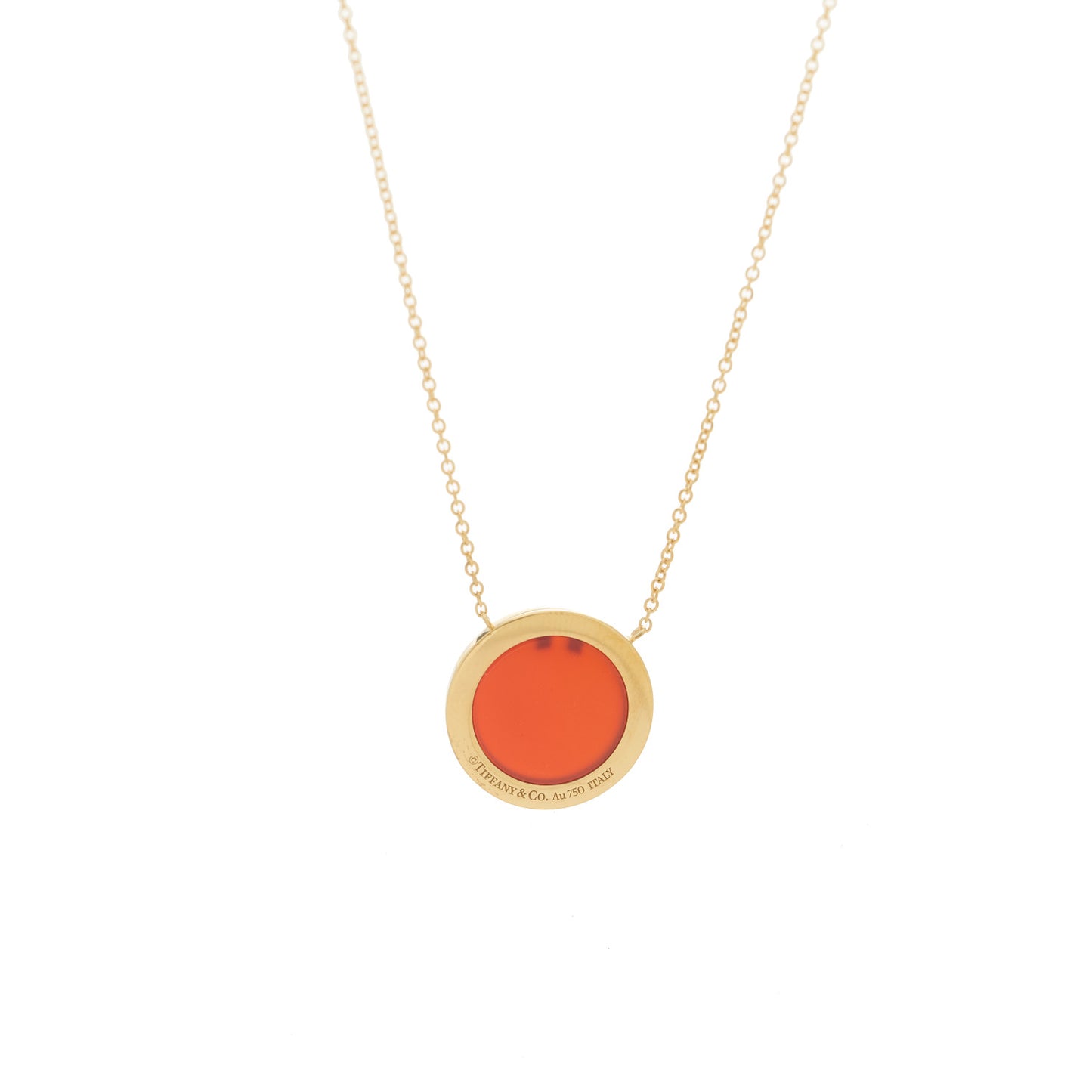 18K Yellow Gold Diamond Carnelian 8mm T Circle Pendant Necklace