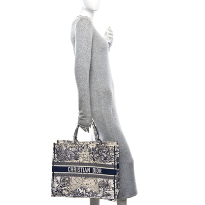 Christian Dior Canvas Embroidered Large Around The World Book Tote Blue 2 of 11