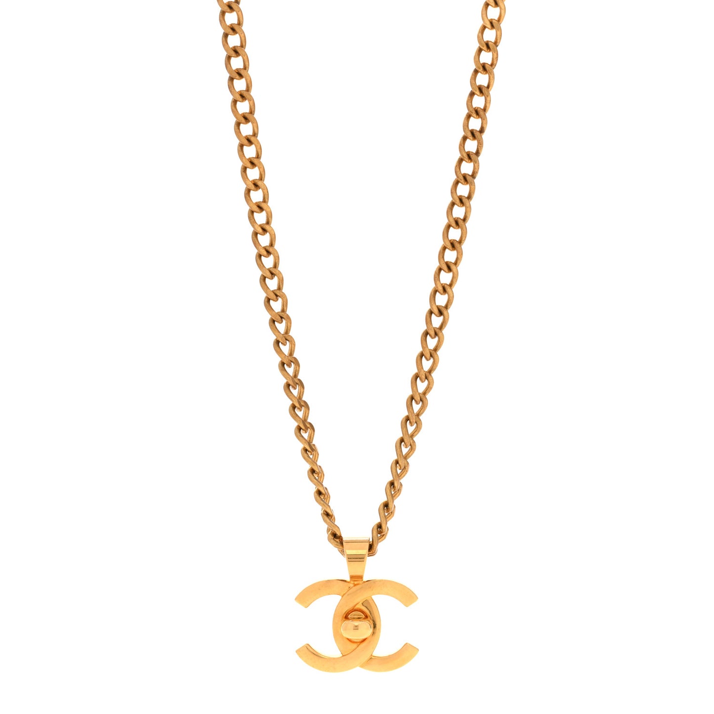 Quilted CC Pendant Chain Necklace Gold