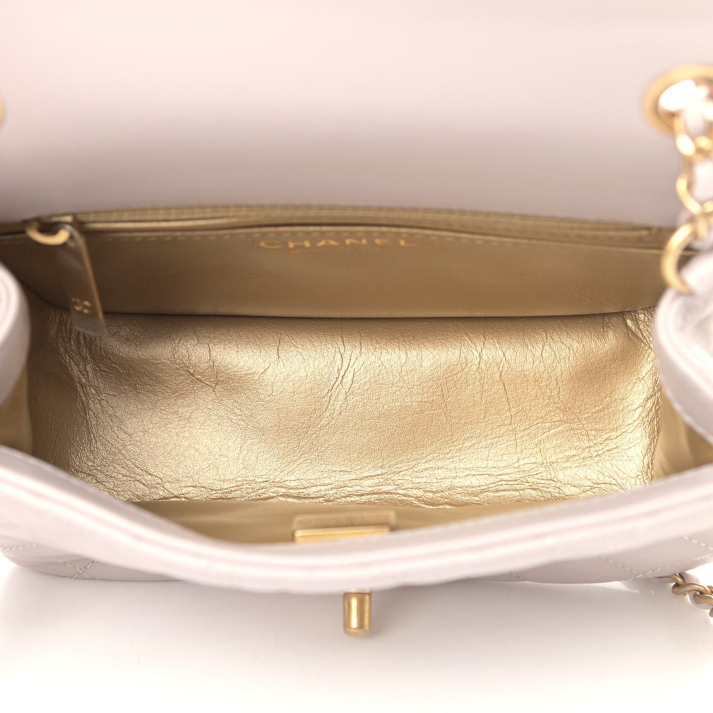 Lambskin Quilted Mini Pearl Crush Flap Light Purple