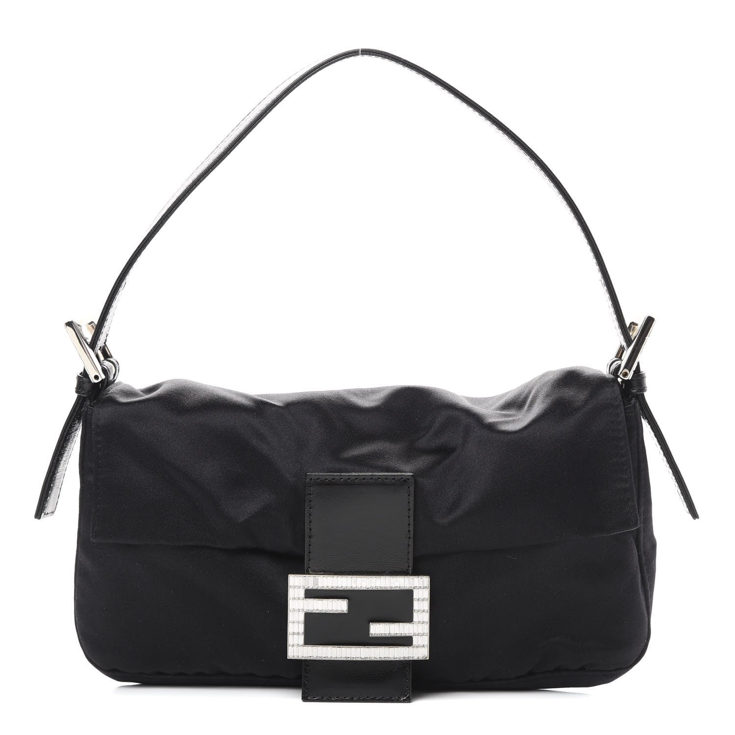 Fendi Satin Crystal Baguette Black 1 of 12