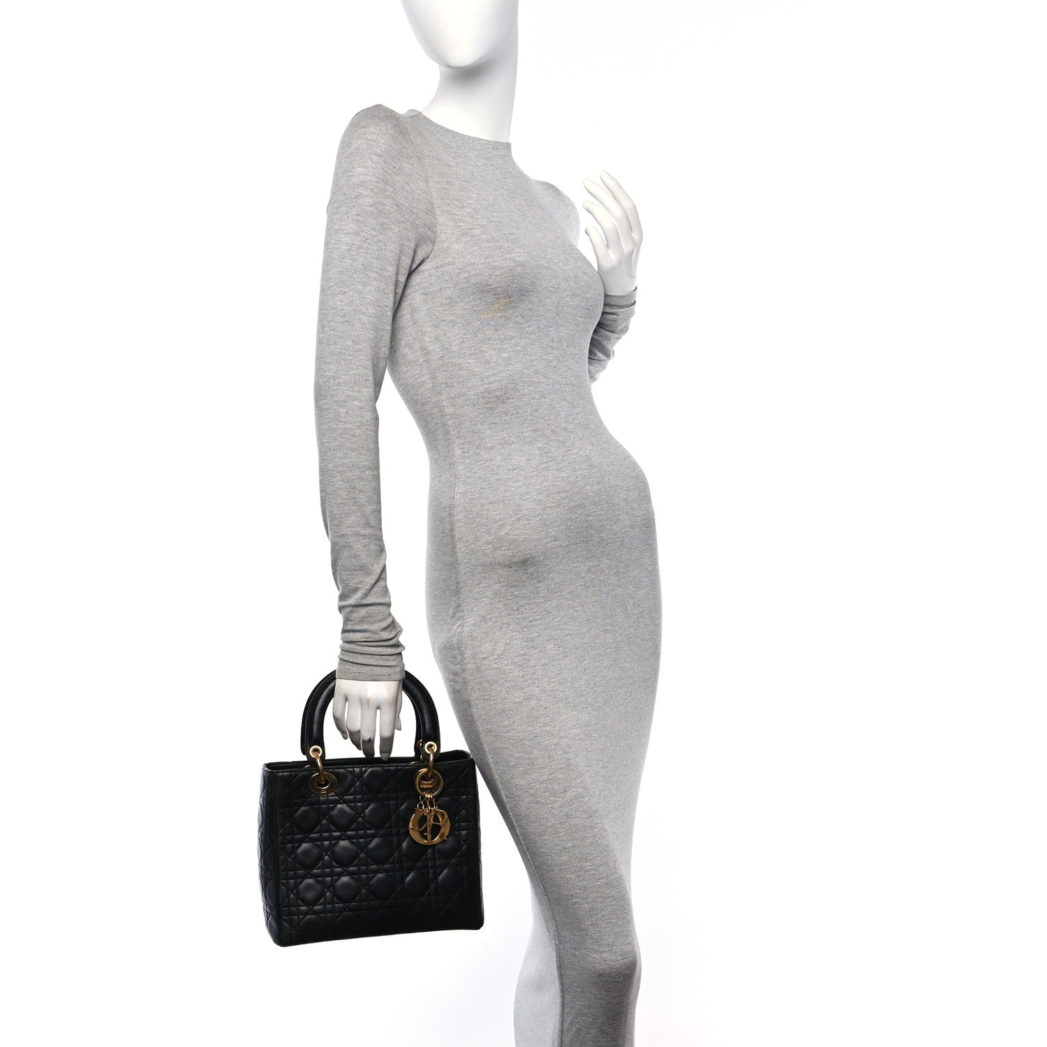 Christian Dior Lambskin Cannage Medium Lady Dior Black 2 of 15