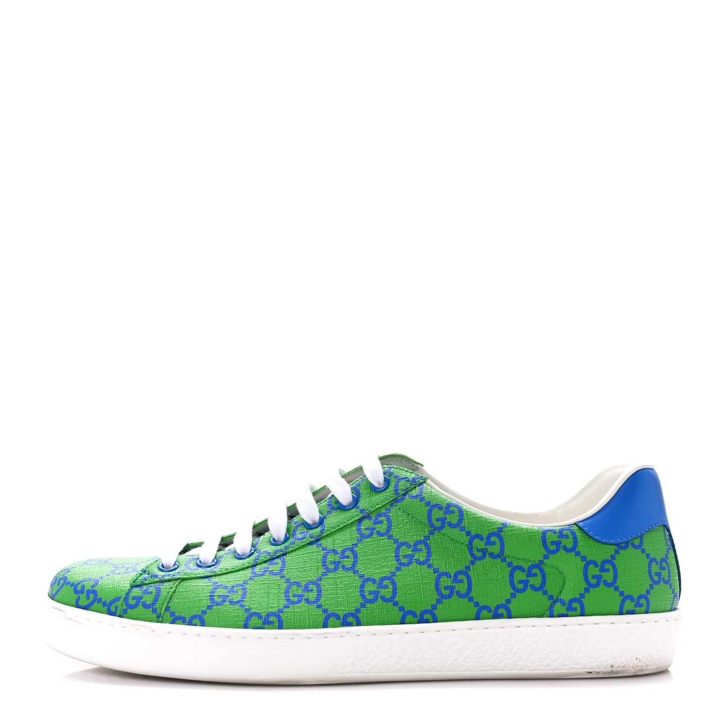 GG Supreme Joy Monogram Miro Soft Calfskin Mens Ace Sneakers 10 Joy Green Joy Blue Bright Splash