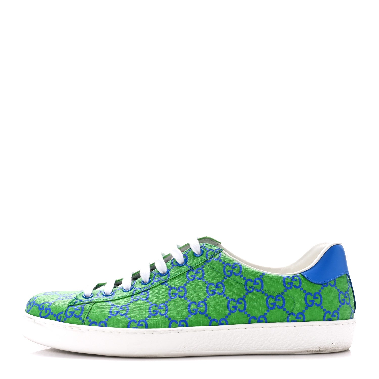 Gucci GG Supreme Joy Monogram Miro Soft Calfskin Mens Ace Sneakers 10 Joy Green Joy Blue Bright Splash 1 of 9