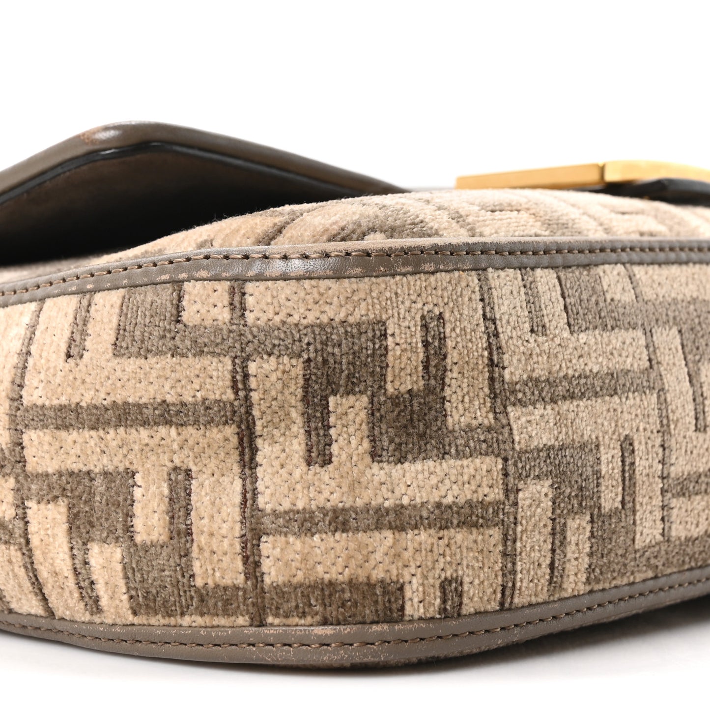 Chenille Vitello Seta FF Embroidered Baguette Tortora