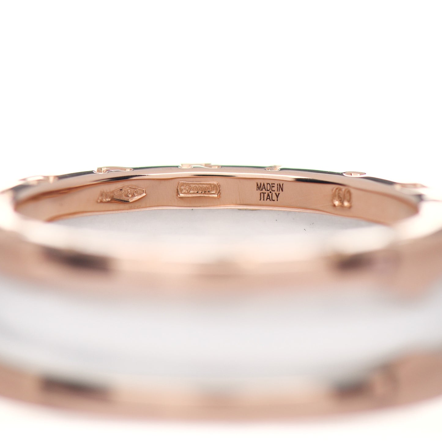 18K Rose Gold White Ceramic B.Zero1 Two-Band Ring 60 9