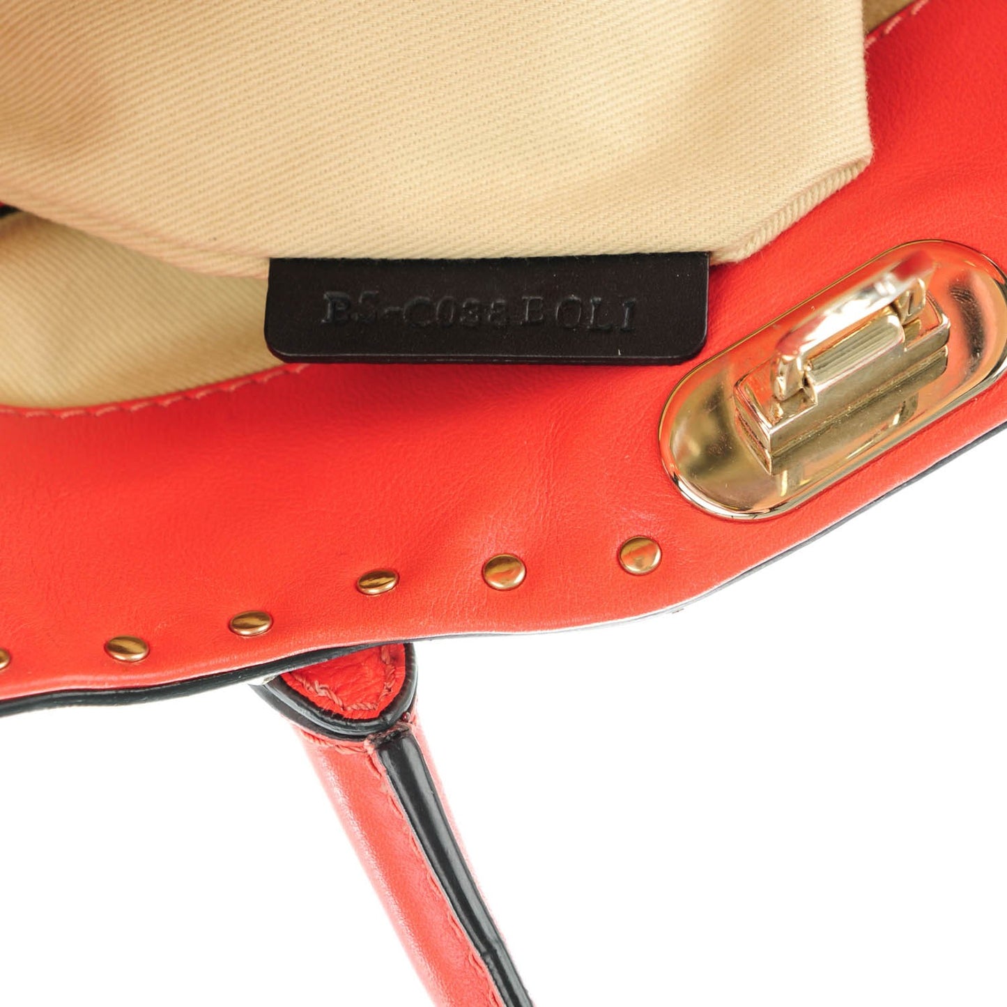 Vitello Rockstud Dome Satchel Deep Coral