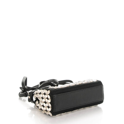 Fendi Satin Crystal Shiny Nappa Embroidered Micro Peekaboo Iconic Satchel Black Crystal 4 of 6