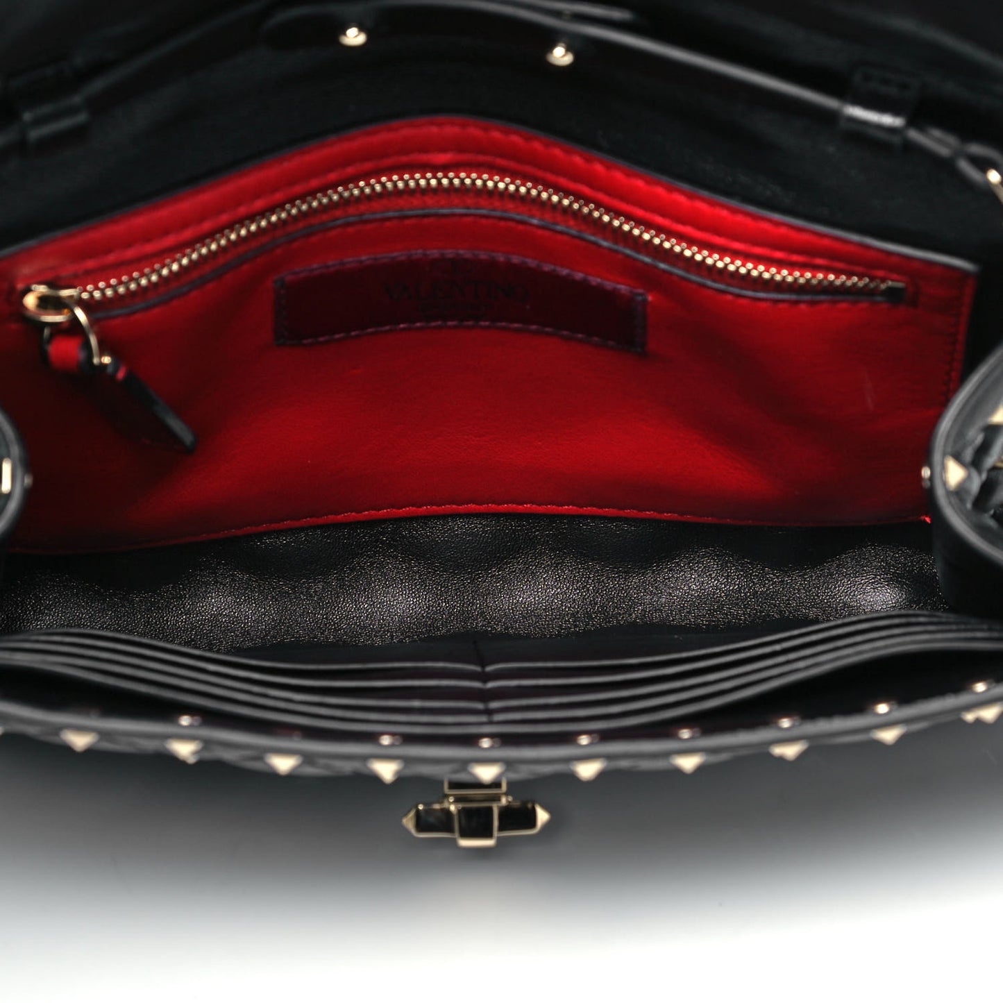 Lambskin Rockstud Spike Wallet on Chain Black