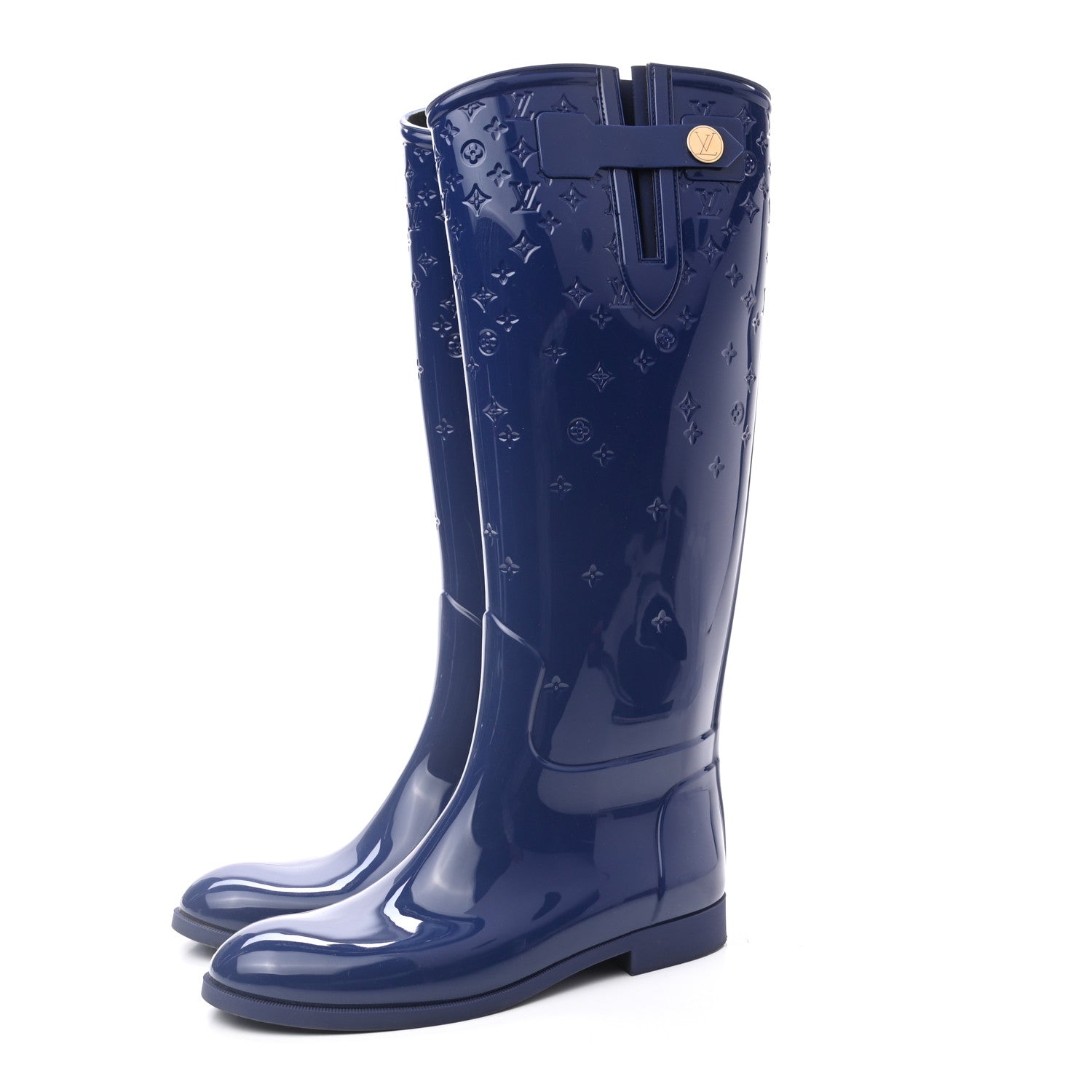 Louis Vuitton Rubber Embossed Monogram Drops High Rain Boots 41 Blue 3 of 9