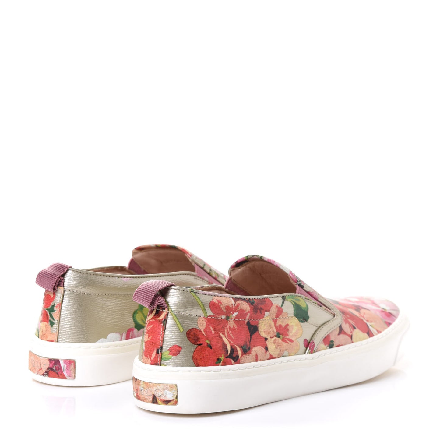 Calfskin Blooms Print Womens Slip On Sneakers 38.5 Gold Multicolor Dry Rose