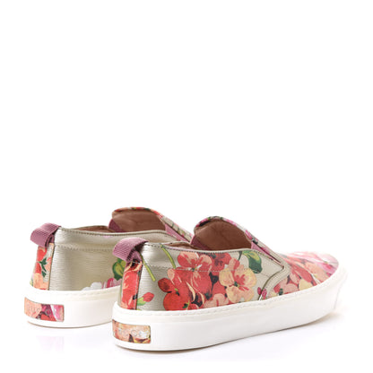 Gucci Calfskin Blooms Print Womens Slip On Sneakers 38.5 Gold Multicolor Dry Rose 4 of 11