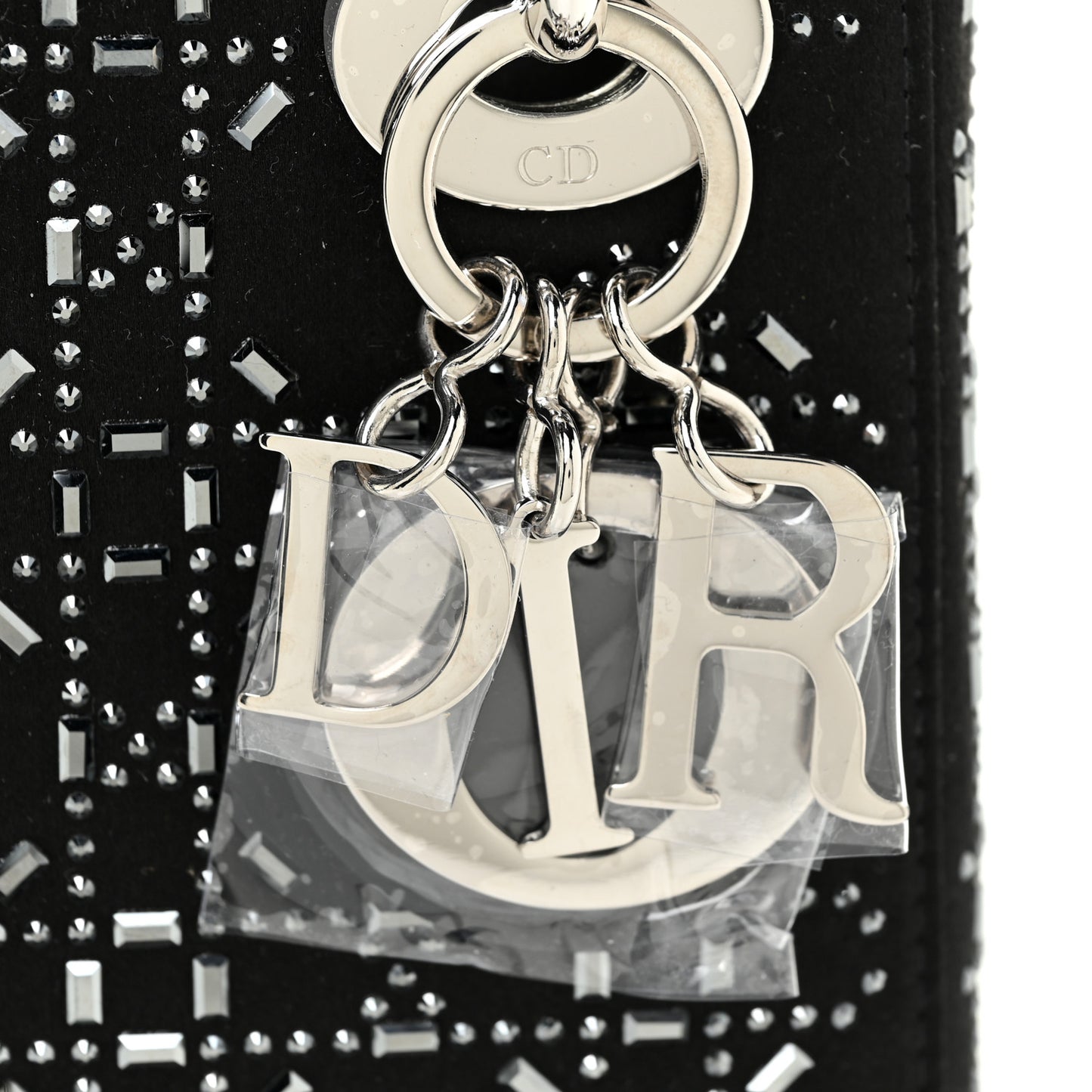 Satin Crystal Cannage Mini Lady Dior Black