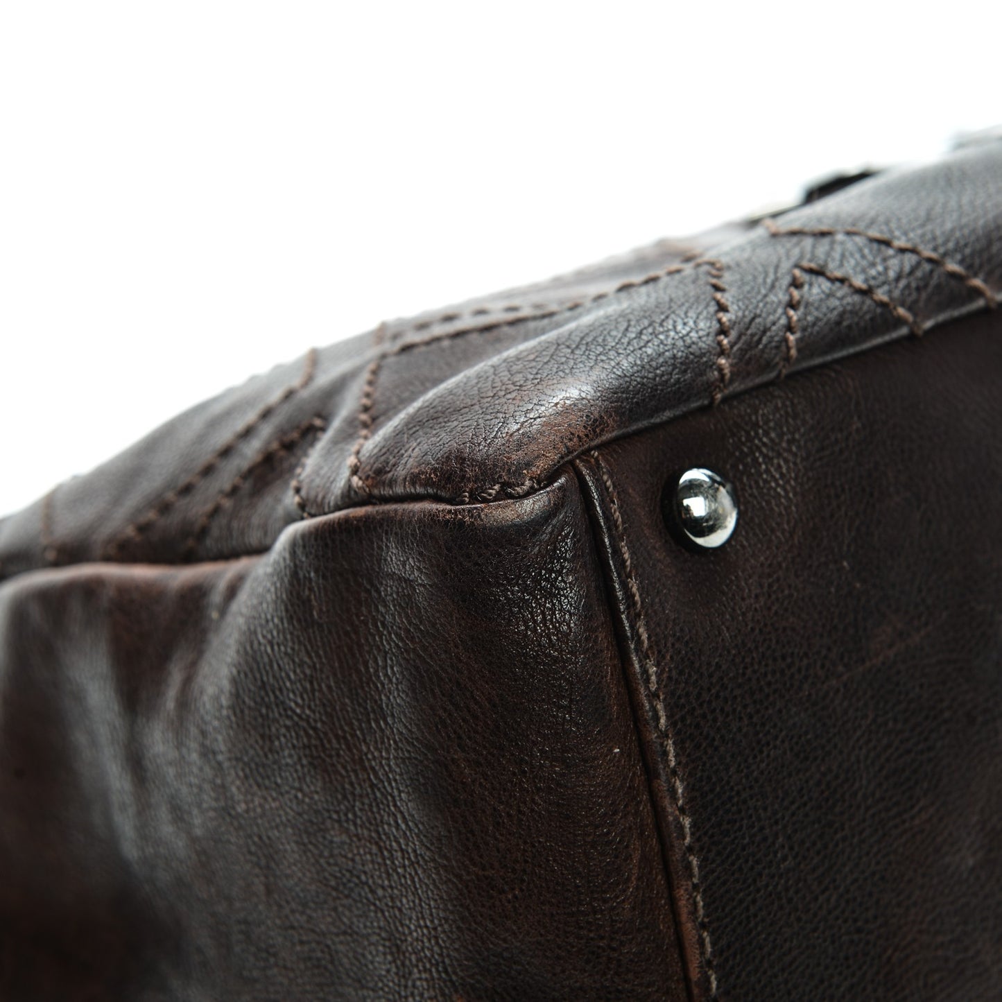 Calfskin Large Diamond Stitch Tote Brown