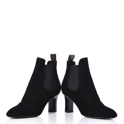Louis Vuitton Suede Monogram Uniformes Cap Toe Chelsea 75mm Ankle Boots 38 Black 6 of 11