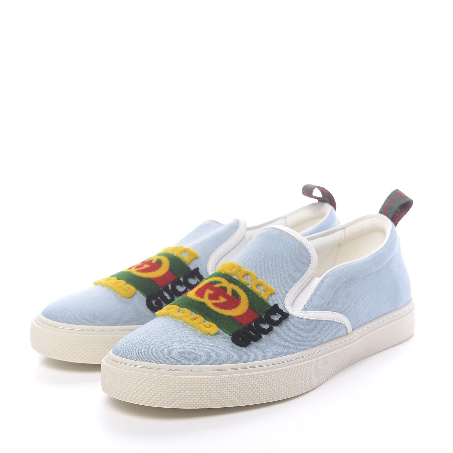 Gucci Kura Denim Logo Embroidered Mens Slip On Sneakers 11 Blue 3 of 10