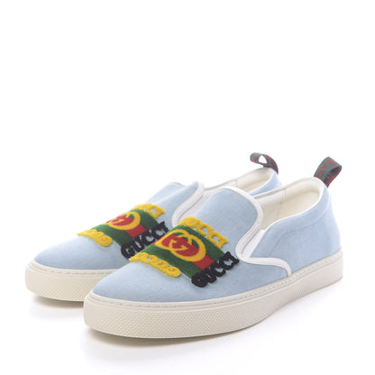 Gucci Kura Denim Logo Embroidered Mens Slip On Sneakers 11 Blue 3 of 10